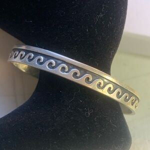 Elegant Silver Wave Pattern Cuff Bracelet. Marked and tested for silver